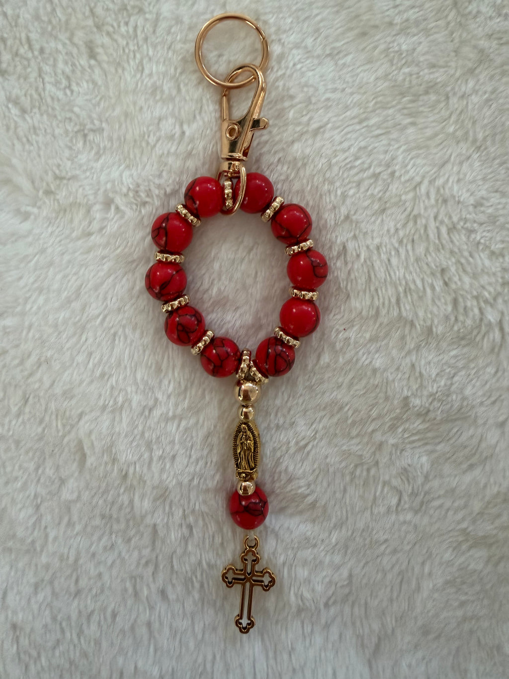 Rosary Keychain – Our Lady & Cross Charm