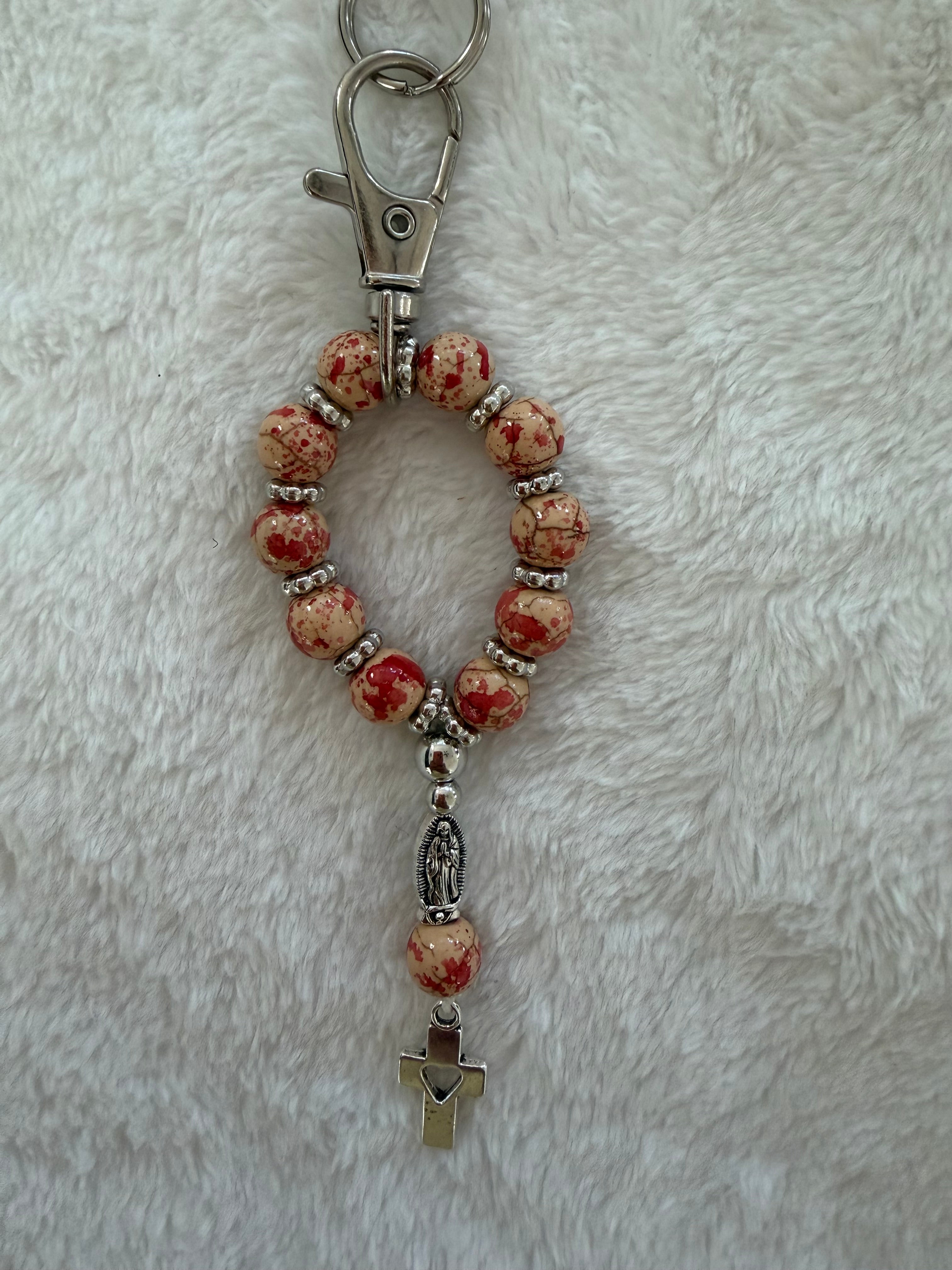 Rosary Keychain – Our Lady & Cross Charm