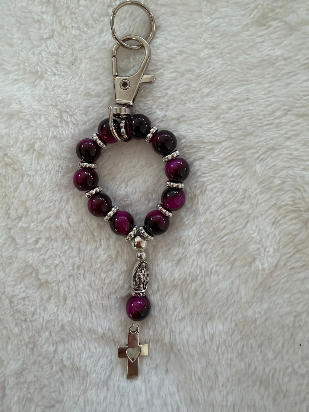 Rosary Keychain – Our Lady & Cross Charm