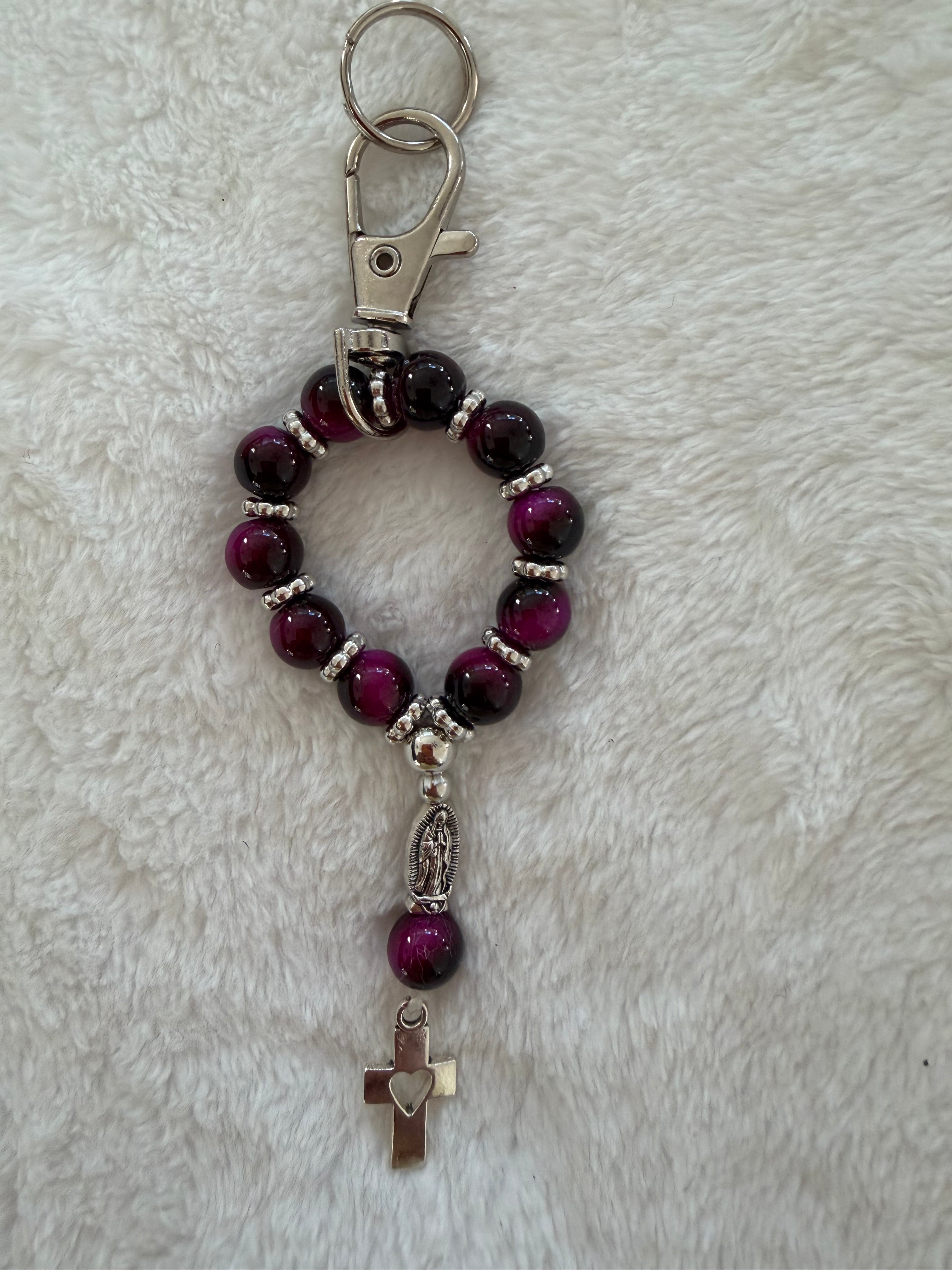 Rosary Keychain – Our Lady & Cross Charm