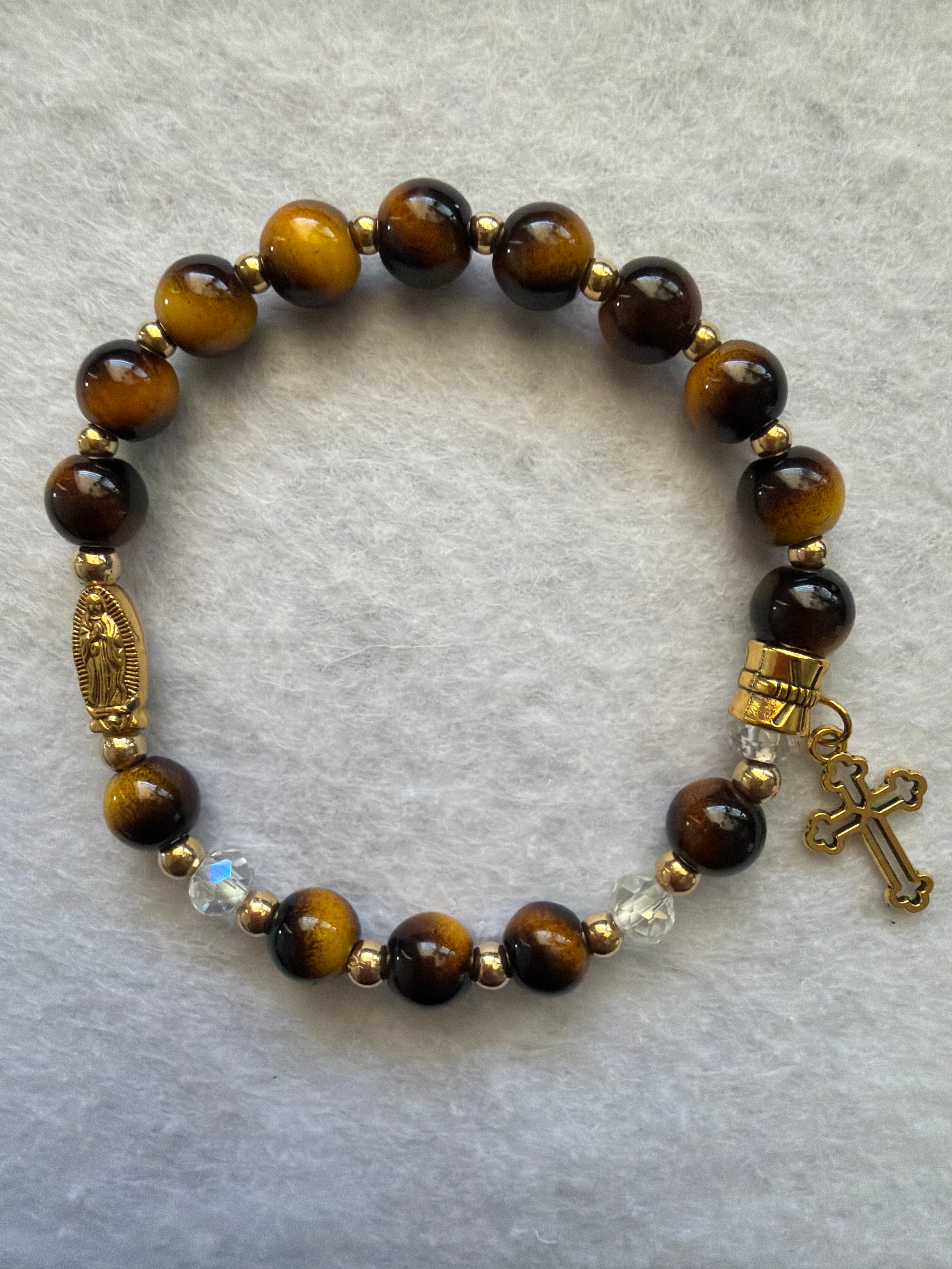 Natural Stone & Bead Rosary Bracelet
