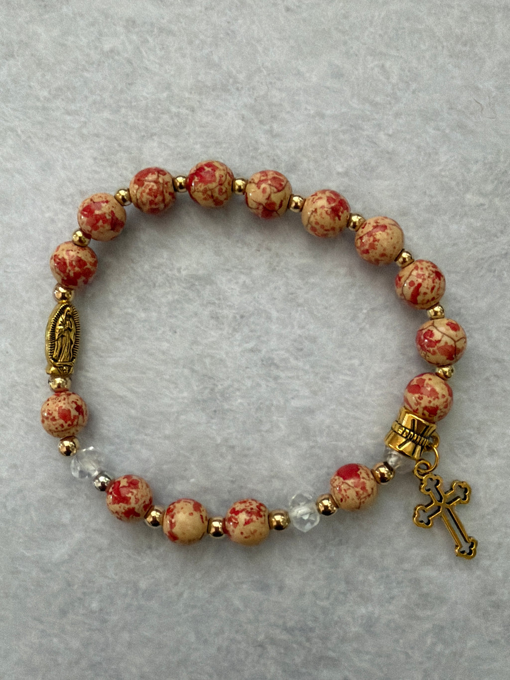 Natural Stone & Bead Rosary Bracelet